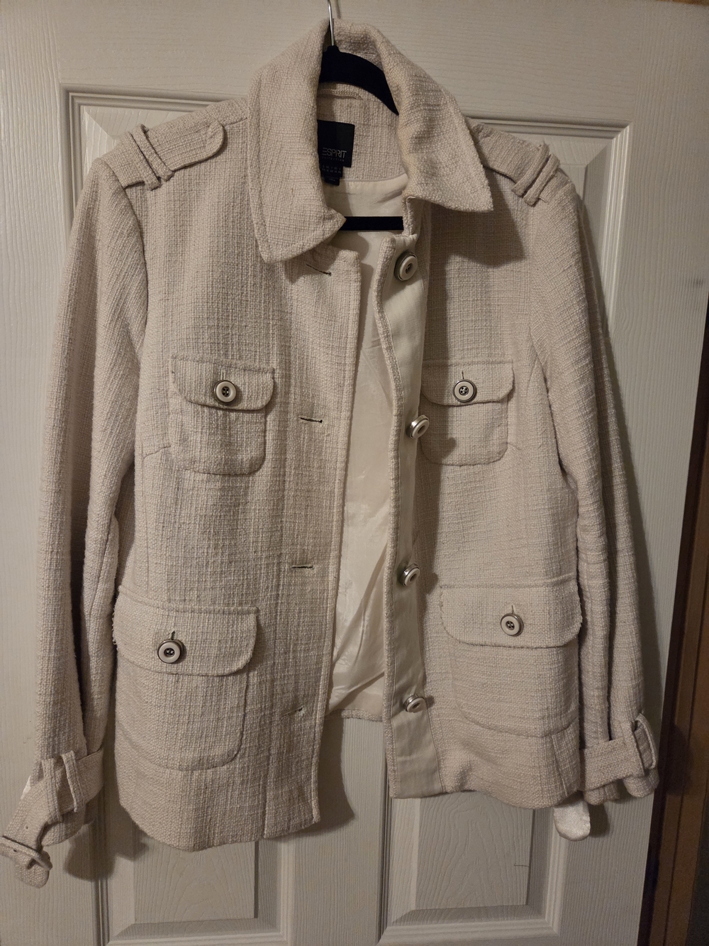 Esprit Cream Textured Military-Style Blazer